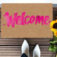 1pc Pink Cursive Script 'Handwriting' Door Mat - Soft Suitable For /Outdoor Use, Cursive Font Entryway, Machine-Washable Floor Mat For Home, RV, Apartment - 彩色 - 查看 6