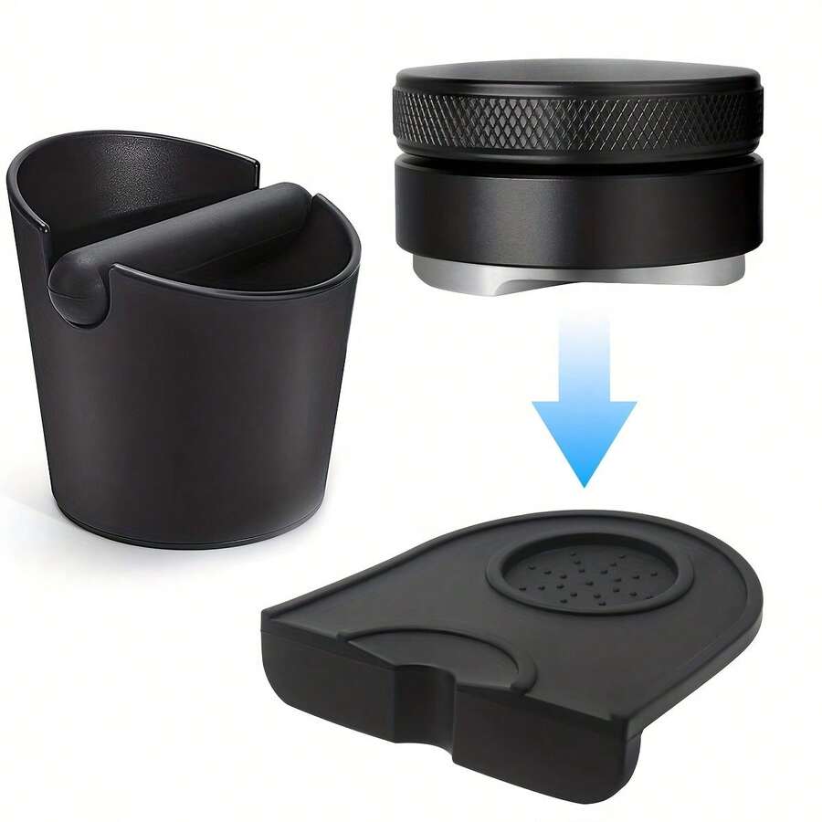 Paquete combinado de 3 piezas, Cubo de escoria diagonal + Pisón + Prensa de pisón, Accesorios de café, Utensilios de café, Disponibles 3 tipos de prensas (51mm, 53mm, 58mm) - Multicolor - Ver 1