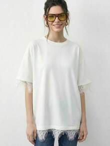 Solid V Neck Short Sleeve Tee Graphic Tees Back To School Clothes All White Streetwear - White - View 1