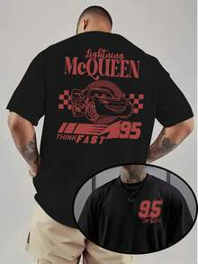 Disney A Men'S T-Shirt Featuring Lightning Mcqueen From 'Cars' With Prints On The Front And Back. This Casual Round-Neck Tee Is Comfortable And Suitable For Both For Sports And Everyday Wear. It'S A Great Gift Option And A Must-Have For Easter Parti - 黑色 - 查看 1