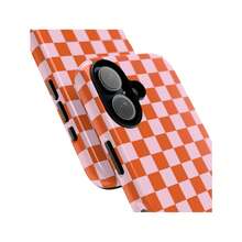 Pink Orange Checkerboard Tough Case Retro Plaid Phone Cover Compatible With IPhone 17 Pro Max 16e 15 Pro 14 Plus 13 12 11 Pro Max - Orange - View 3