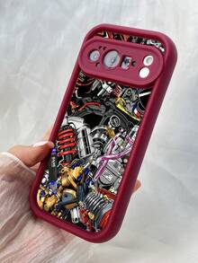 NR5アニメーションモーターアート,対応するPixel 10 9 8 Pro 9A 8A ケース、対応するiPhone17 16 15 14 13 12 11 Pro Max 7 8 16 15 14 Plus 16e 17e 17 Air ケース、フルカメラ保護ソフト TPU ケース、キャンディカラーエンジェルアイラダーマットシリコン肌に優しいタッチフォンケースカバー（女性＆女の子向け） - バーガンディ - チェックする 4