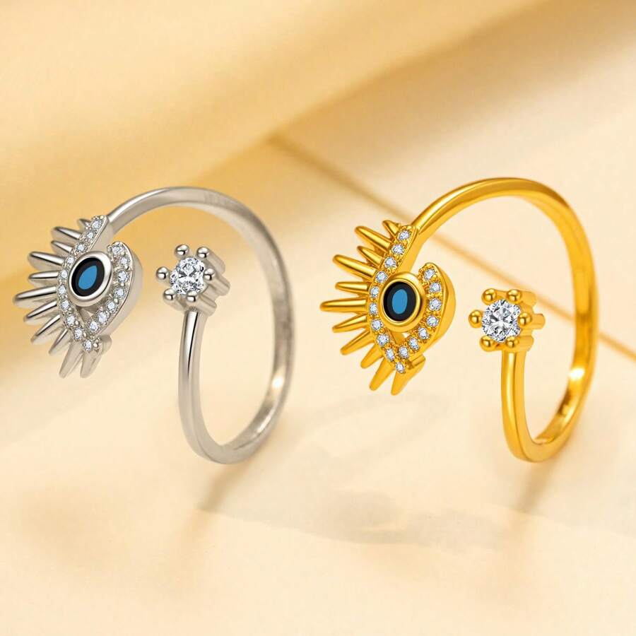 1pc Zirconia Demon Eye Design Open Ring, Versatile Luxury Elegant Style Jewelry Accessory, Suitable For Both Men And Women, Gift - Style a - View 1