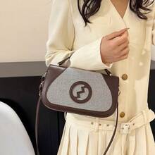 Túi đeo chéo nữ kiểu retro dệt và da PU, túi xách hai tông màu với logo dập nổi, túi đeo vai đa năng phù hợp cho công sở và sử dụng hàng ngày. - Nhiều màu - Xem 9