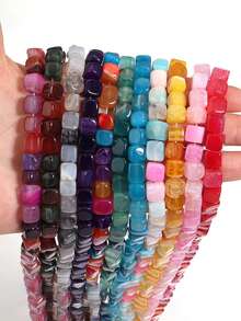 1 Untai Manik-manik Batu Kristal Alami Sugaragate 8x8mm Pola Naga Persegi untuk Pembuatan Perhiasan DIY Gelang Kalung Aksesoris - MultiWarna - View 8