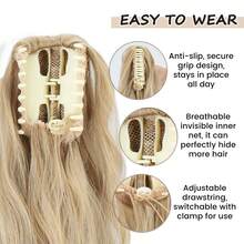 16 Inch Wavy Clip-In Ponytail Extension, Gradient Blonde Synthetic Hair Piece, For Women's Daily And Party Use - Multicolor - View 3