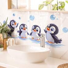 1pc 20x60cm Cute Penguin Swimming Wall Sticker, Soft & Adorable Design, Decor For Bathroom To Create Fresh Ambiance - Multicolor - View 4