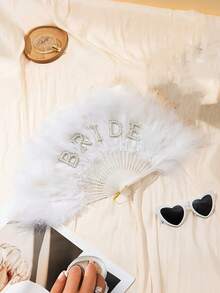 1 pieza - Abanico de mano con plumas blancas y letra NOVIA con strass, regalo para despedida de soltera, ducha nupcial, decoración y fotografía de boda - Ver 4