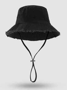 1 Stück Damen Kordelzug Dekor Fischerhut, verstellbarer Kinnriemen Design, einfarbiges Design, einfach und vielseitig, verwaschene Behandlung, weicher Stoff, Sonnenschutz und winddicht, modisch, geeignet für Reisen, Strand, Urlaub, tägliche Freizeitkleidung, Unisex - Verschiedenfarbig - Übersicht 13