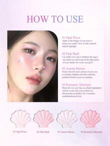 Dasique 2-In-1 Mermaid Shell Highlighter Eyeshadow Palette, Long-Lasting Shimmer, Brightens Complexion, Non-Clumping, Pink Highlighter, Suitable For Graduation, Birthday, Holidays, Y2K Style, Women's Makeup Brand, Beauty Party, Holiday Decor, Gifts, Rose Girl Cosplay, Best Color Charm, Back To School, Christmas Gift, For Women - #01 Twinkle Mermaid - 查看 5