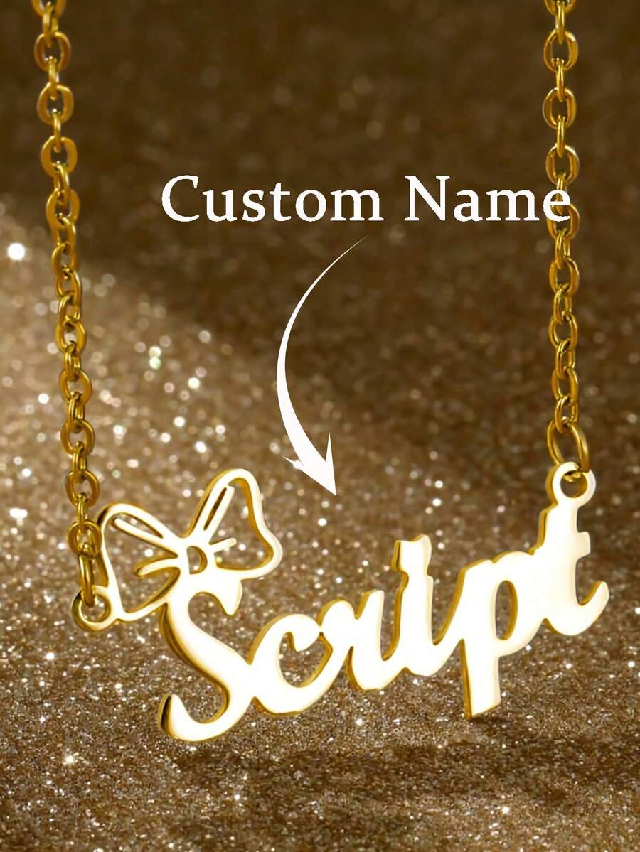 Personalized Bow Name Necklace, Women's Customized Bow Name Necklace, Exquisite Gold Chain Name Jewelry, Elegant Minimalist Stainless Steel Pendant Gift, Suitable For Daily And Special Occasions, Fashionable Customized Name Jewelry - Multicolor - View 1