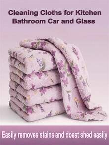 10pcs Coral Cleaning Cloths, High Absorbency Quick Dry Microfiber Wiping Cloths, Suitable For Bathroom, Car, Floral Square Country Style, Non-Shedding Soft, Holiday Cleaning Set, Brand K&A - Multicolor - View 2