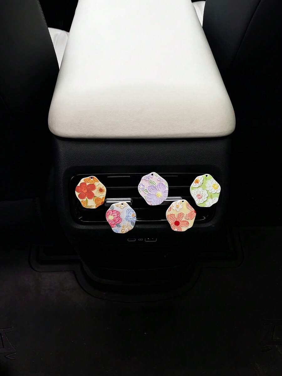 Spring Romantic Colorblock Fresh Oil Painting Floral Sweet Rose Car Air Vent Clip, Creative Car Interior Decor Accessories - A - View 1