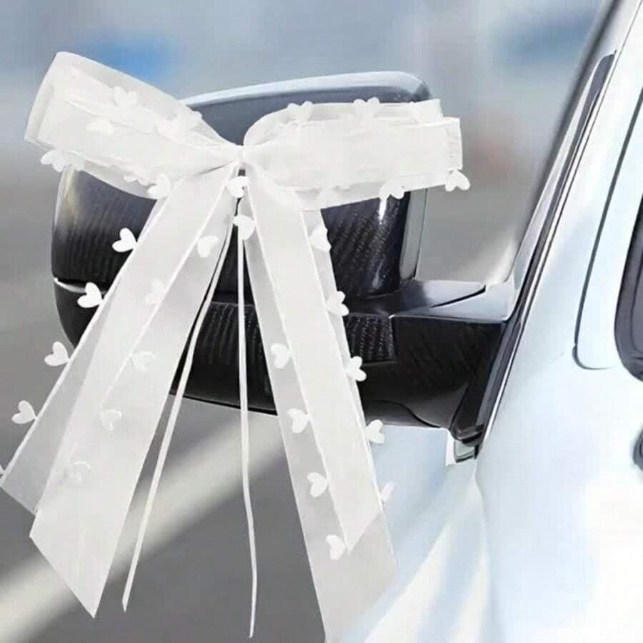 10pcs White Heart-Shaped Lace Bow Ribbons, Suitable For DIY Gift Wrapping, Wedding Decoration, Chair Decor, Home Decor, Birthday Party, Wedding Arch, Vase Photo Props - Chiffon Bow - View 1