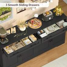 63" Buffet Cabinet With Storage Large Sideboard Buffet Cabinet With 2 Adjustable Shees And 4 Doors Modern Farmhouse Coffee Bar For Kitchen Living Room Black - Black63 - View 6