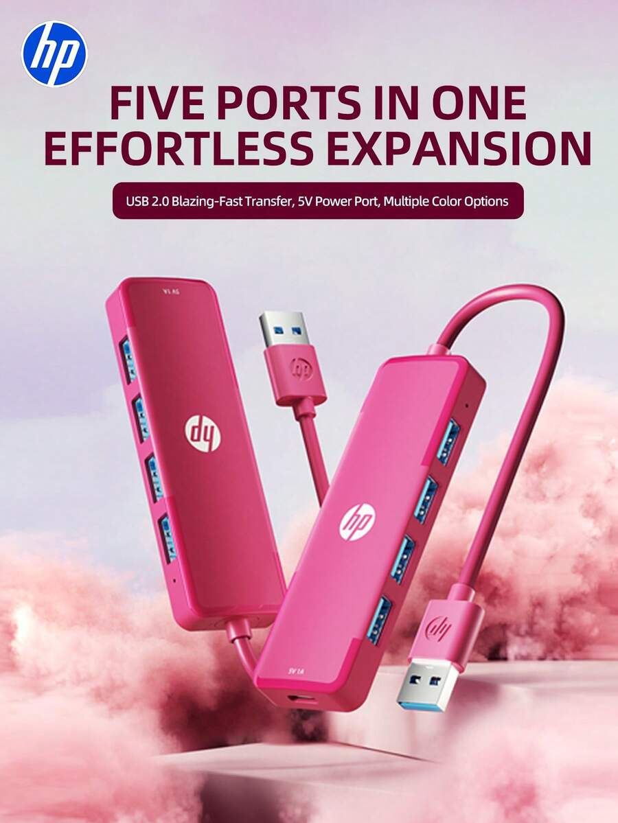 HP DHC-CT100D 四合一 Type-C 扩展坞，支持 4K HDMI 投影、PD 快充、USB 2.0 集线器适配器和转换器，兼容苹果及所有 Type-C 笔记本电脑，玫瑰红 - 查看 1