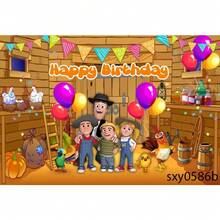 Fondo personalizado de La Granja de Zenón para fiesta de cumpleaños infantil de 1er año, decoración verde con pasto, granero, animales de granja y tractor, fondo fotográfico de estudio - modelo G - Ver 14