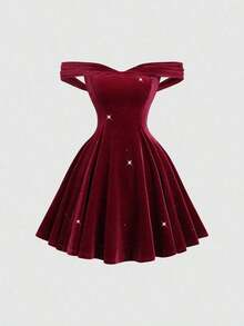 PETITE Vestido mini de cóctel con hombros descubiertos para mujer, adecuado para banquetes, eventos y uso diario en otoño/invierno - Rosa - Ver 9