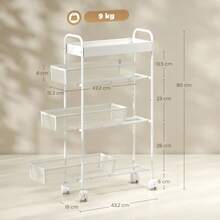 Küchenwagen Aus Metall, 3 Körbe, Schmales Design, 4 Räder, Für Küche, Wohnzimmer, Badezimmer, Weiß - White - View 4