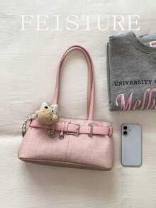 1pc FEISTURE Fashion Women's Underarm Shoulder Bag With Pendant, Suitable For Daily Outing, Dating, Commuting - Pink - View 4