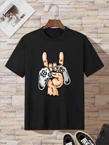 Cotton T-Shirt For Boys With Gamepad Design - 黑色 - 查看 6