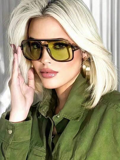 1pc Fashion Oversized Double-Bridge Retro Fashion Glasses, Versatile Outdoor Driving Fashion Glasses For Women