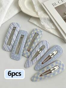 6个蓝色格子手工发夹，可爱小波点水滴刘海夹，新品上市 - 彩色 - 查看 12