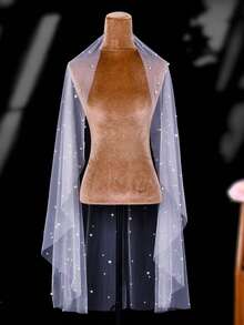1 Meter Long Bridal Veil With Comb, Handmade Pearl Beaded Wedding Veil - Multicolor - View 9
