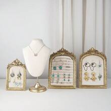 1件复古超细纤维V领胸模，金属铝合金T型杆首饰展示架，逼真颈部模型，适用于项链、耳环、吊坠，桌面首饰收纳架，婚礼/情人节礼物，家居装饰 - 彩色 - 查看 4