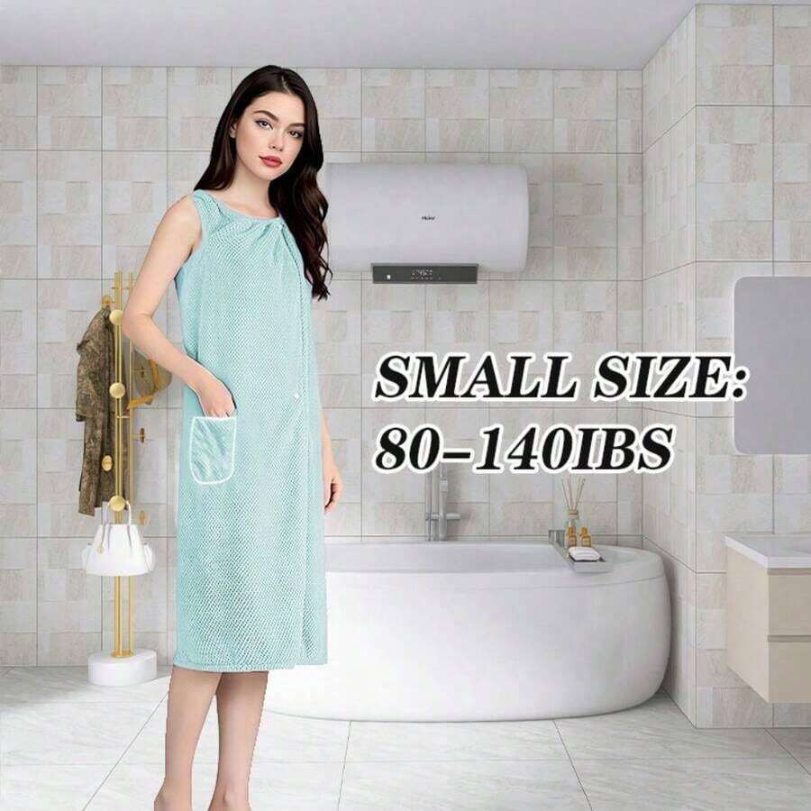 1pc Absorbent Bath Towel With Pockets Women Quick Drying Spa Wrap And Sauna Kilt - 綠色 100*130厘米 - 查看 1
