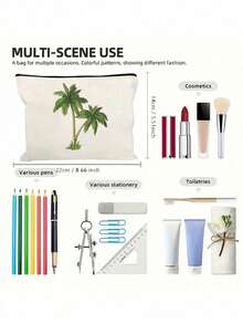 椰树印花化妆包，可重复使用化妆袋，轻便，化妆品及洗漱用品收纳包，拉链化妆包，轻便零钱包，枣树印花洗漱包，收纳袋，旅行配件，购物佳品，用途广泛，可用于收纳化妆品、化妆刷、配件，复活节、母亲节、独立日、婚礼、毕业礼物 - 彩色 - 查看 9