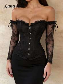 Áo ren trễ vai ôm eo kiểu vintage Lunamus dành cho nữ, áo quây ôm eo kiểu vintage với chi tiết nơ, áo crop top tay dài gợi cảm phong cách Y2K, áo cao cấp thanh lịch, phù hợp cho mặc hàng ngày, dạo phố, dự tiệc, du lịch, hẹn hò, dạo phố, lễ hội, buổi hòa nhạc, Ngày Valentine, Ngày của Mẹ, mùa tốt nghiệp, Coachella, tựu trường, phong cách Gothic, dễ thương. - màu đen - Xem 4