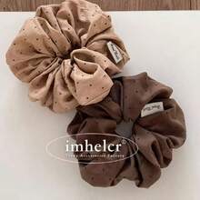 Brown Maillard Polka Dot Rhinestone Embellished Large Hair Scrunchie, Versatile Fashionable New Design For Women - Multicolor - View 3