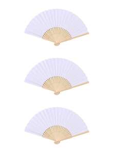 3把/套空白纸扇，白色和彩色折叠扇，非常适合学生绘画、纪念、节日、礼品、DIY手工凉扇 - 彩色 - 查看 7