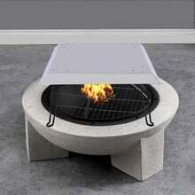SanBouSi Outdoor& Indoor Fire Pit Heat Deflector W/Foldable 4 Leg&Handle Stainless Square 25" X 25" - Silver - View 5