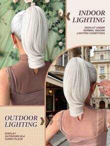 Extensiones de cabello sintético resistente al calor con diseño de pinza, de 10 pulgadas de largo y ondulado, de colores variados, adecuado para fiestas y uso diario de mujeres - Blanco - Ver 5