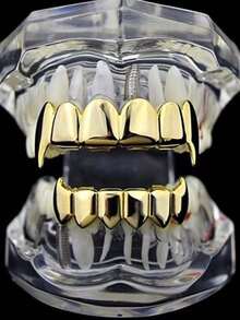1 Set Classic Smooth Flat/Pointed Teeth Grillz, Unique Hip-Hop Niche Accessory, Music Festival Prop - Multicolor - View 7
