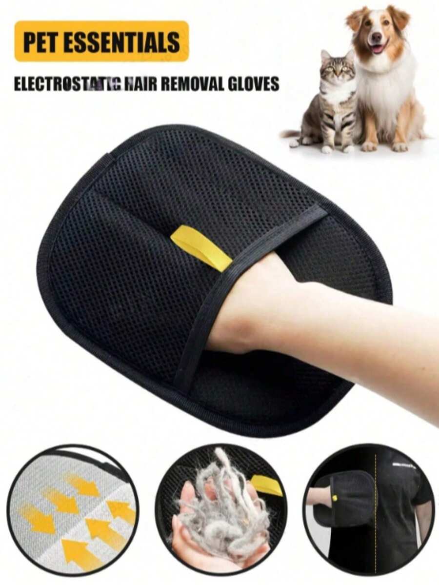 1 chiếc găng tay chải chuốt và loại bỏ lông rụng cho thú cưng, dụng cụ loại bỏ lông tĩnh điện, dải chải lông chó mèo dùng cho quần áo, ghế sofa, loại bỏ lông rụng cho thú cưng. - màu đen - Xem 1