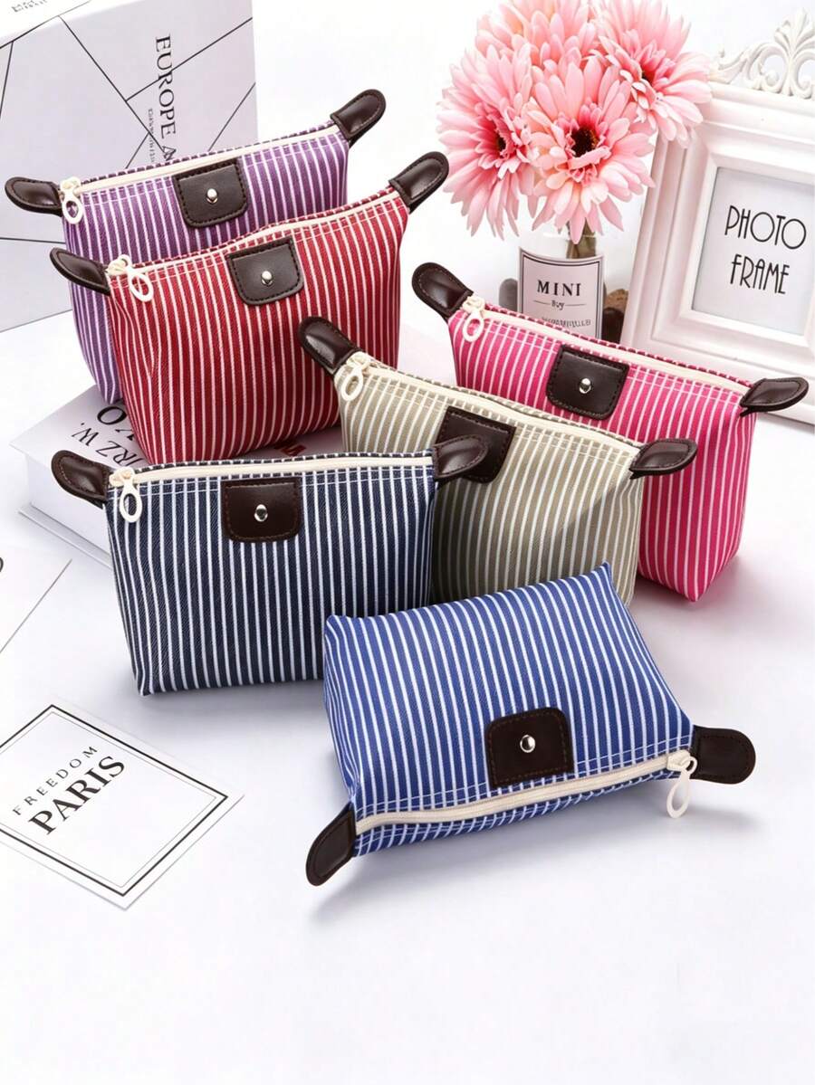 Túi đựng mỹ phẩm hình bánh bao kẻ sọc, túi đựng đồ vệ sinh cá nhân gấp gọn, túi du lịch. - Nhiều màu - Xem 1