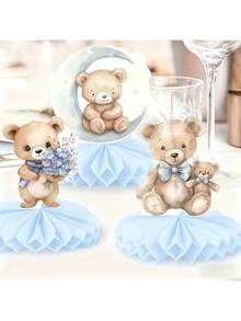 6 piezas Decoraciones de ducha con oso azul – Centros de mesa con temática de osito de peluche en forma de panal; Decoración de fiesta de papel neutra de género adecuada para revelaciones de género, baby showers y fiestas de cumpleaños Decoraciones para fiestas de cumpleaños - Múltiples estilos - Ver 1