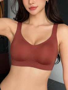 DAZY 1pc Women's Casual Comfortable Bra, Solid Color Minimalist Seamless Wireless Jelly Bra - Red - View 7