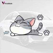 可爱红崖灰虎斑猫汽车贴纸，卡通小猫带鱼爪图案，适用于汽车、卡车、笔记本电脑和窗户，易撕易贴艺术贴纸 - A - 查看 9
