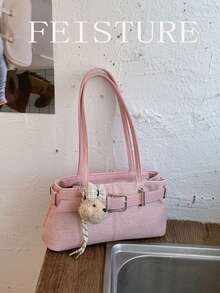 1pc FEISTURE Fashion Women's Underarm Shoulder Bag With Pendant, Suitable For Daily Outing, Dating, Commuting - Pink - View 5
