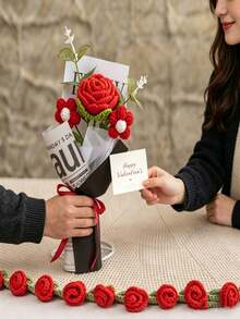 Set 1 buchet de flori țesute manual, include material textil și trandafiri țesute, lalele, flori de lavandă, potrivit ca și cadou pentru mamă, prietenă, aniversare, Ziua Mamei, Ziua Îndrăgostiților, ziua de naștere sau decorațiune pentru casă - Multicolor - Vizualizare 4