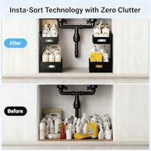 Organizador ajustable de 2 niveles para debajo del fregadero, organizador y almacenamiento de uso múltiple para debajo del fregadero en el baño y la cocina - 1 paquete negro nuevo - Ver 4