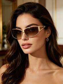 1pc Y2K Hollow Retro Fashion Glasses, Personalized Street Style Fashion Glasses For Women - Brown - View 5