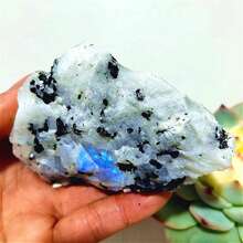 1pc Large Raw Rainbow Moonstone, Naturally Presenting Rugged Rainbow Luster, Suitable For Home Decor, Yoga Gifts, And Mineral Collection, Elegant Design With White, Blue, And Black Marble Veins, A Unique High-Quality Gemstone - Black and White - View 7