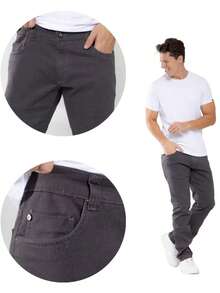 Men's Slim Fit Dress Pants With Welt Pockets And Lycra - Dark Grey - View 2