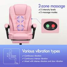 ELFORDSON Office Chair With 2-Point Massage Function, Computer Desk Chair With Footrest, High Back 150° Recliner Tilting Function PU Leather, Black - Pink - View 2