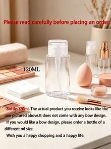 Botella de viaje recargable de PET transparente con diseño de lazo rosa, con cabezal de bomba portátil de 3.38oz/6.76oz, apta para quitaesmalte, tónico y desmaquillante, con forma de cúpula, lavado a mano, reutilizable, esencial para viajes y vacaciones - multicolor - Ver 6